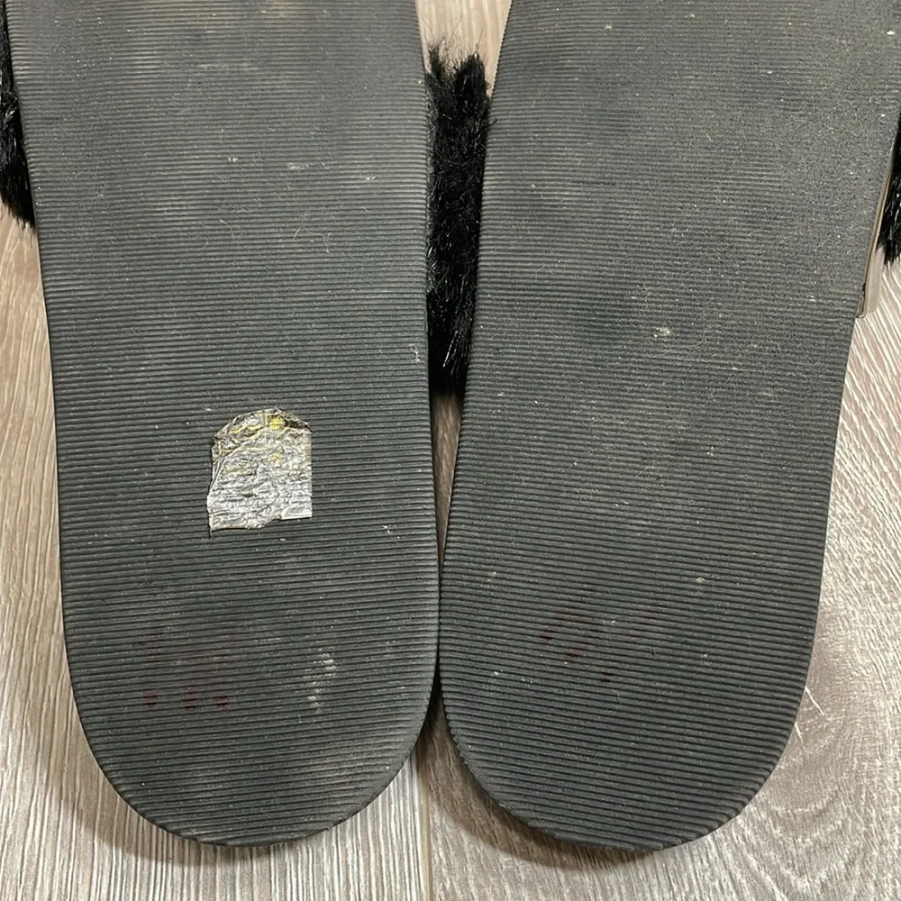 Aldo Gotta Black & Metallic Faux Fur Slide Sandal 7.5